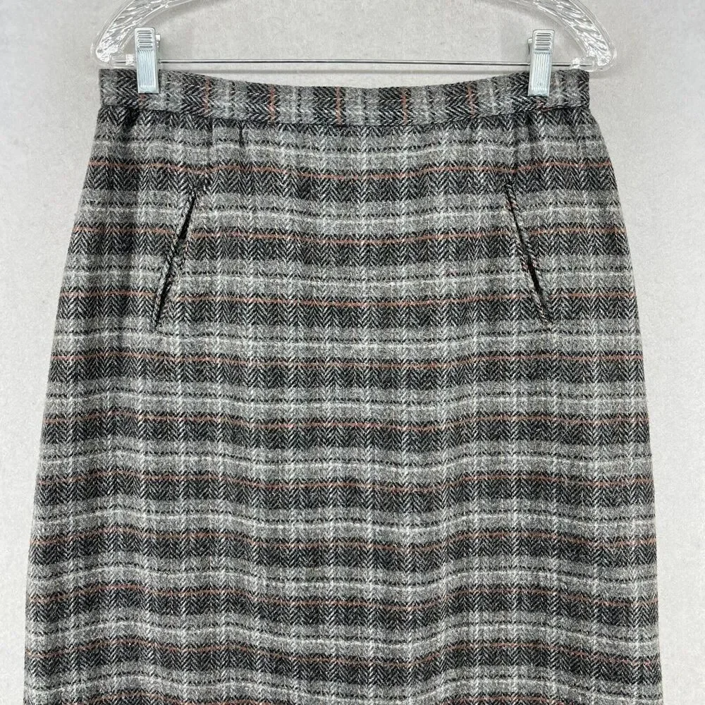 KGR Skirt Girl's 15/16 Wool Chevron Wool Tweed Straight Lined Gray Vintage_3